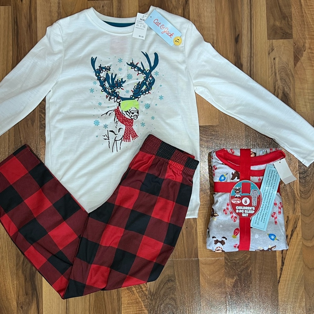 NEW with Tags 2 sets of Kids Christmas Pajamas Size 8